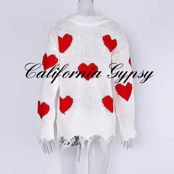 Distressed Heart Frayed Knit Sweater - Picture 9 of 11